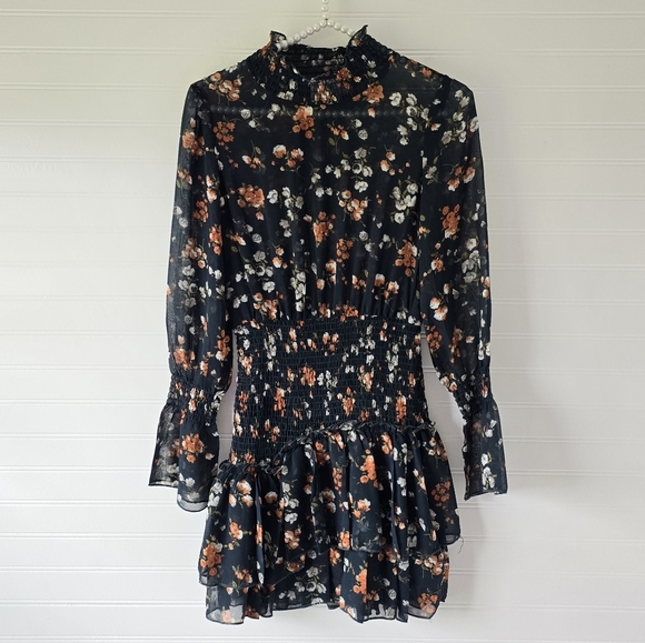 Princess Polly Evening Bloom Green Floral Ruffled Long Sleeve Mini Dress 2 - Picture 4 of 9